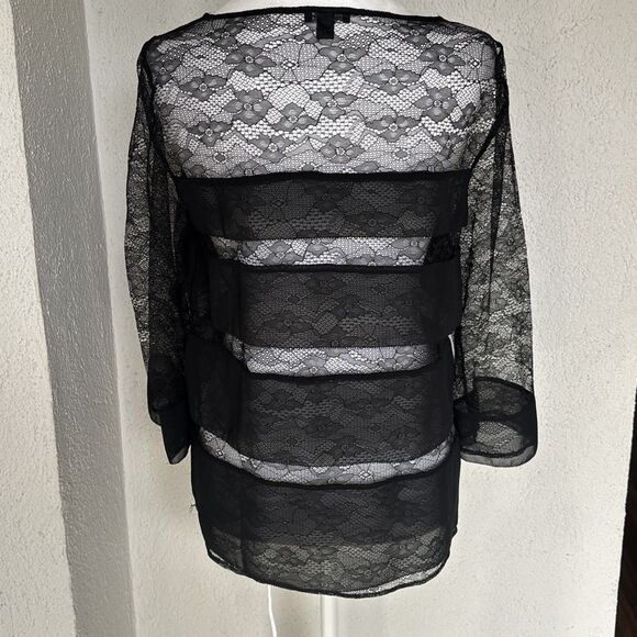 Ann Taylor Mixed Media Lace Witchy Gothcore Layering Top Size Medium - Picture 3 of 8